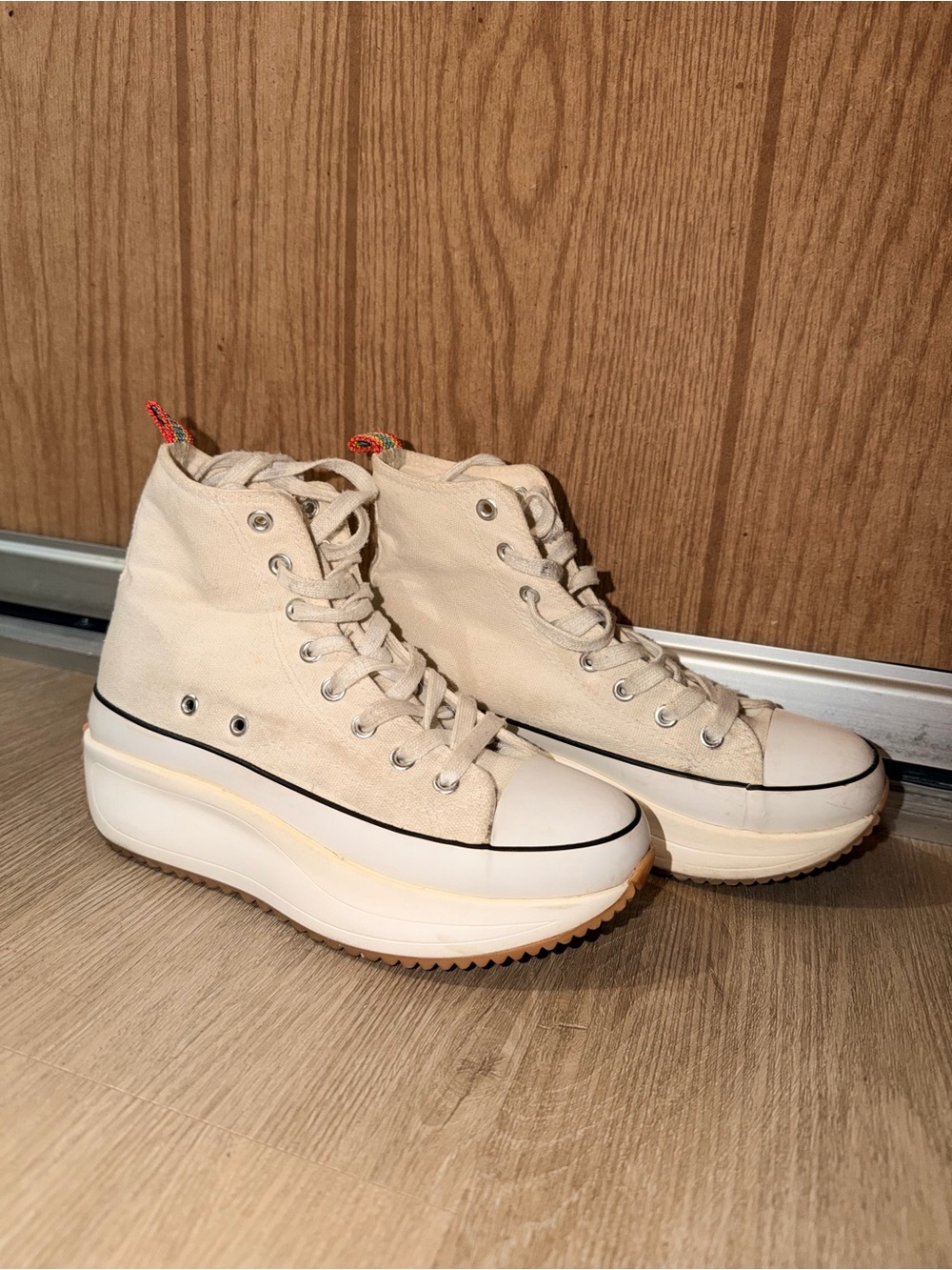 Platform High-Top Canvas Sneakers in Cream